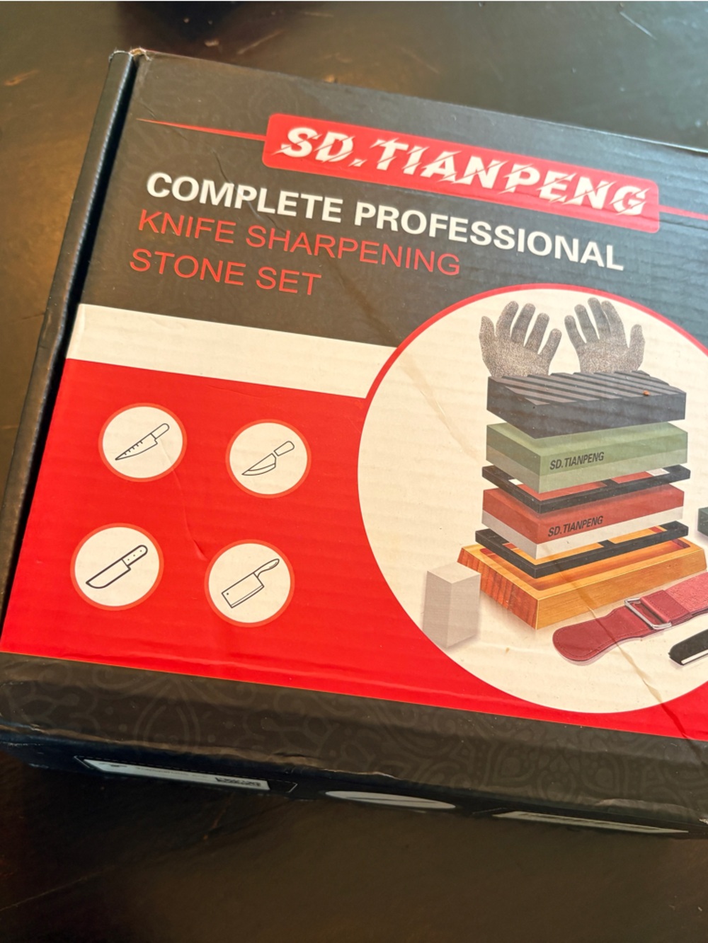 New in box - SD TIANPENG Knife Sharpening Stone Set - Red/Black Box